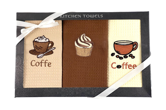 Kuchynské bavlnené utierky (3 set) - káva a muffin